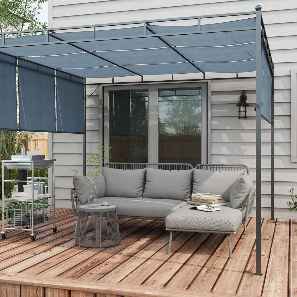 Outsunny 3-częściowy zestaw mebli ogrodowych z rattanu, komplet wraz z poduszkami, zestaw ogrodowy z 1 stolikiem, 1 leżakiem, 1 sofą dwuosobową, zestaw wypoczynkowy do ogrodu, tarasu, stal, jasnoszary