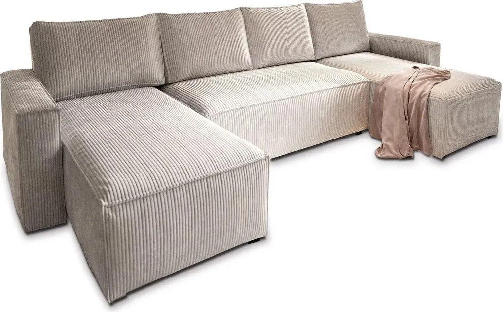 PROMOCJA Jasnobeżowy zestaw wypoczynkowy w kształcie U SMART COSARO 295x140 cm II jakość