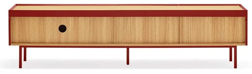 Czerwona szafka pod TV w dekorze dębu 180x45 cm Arista – Teulat
