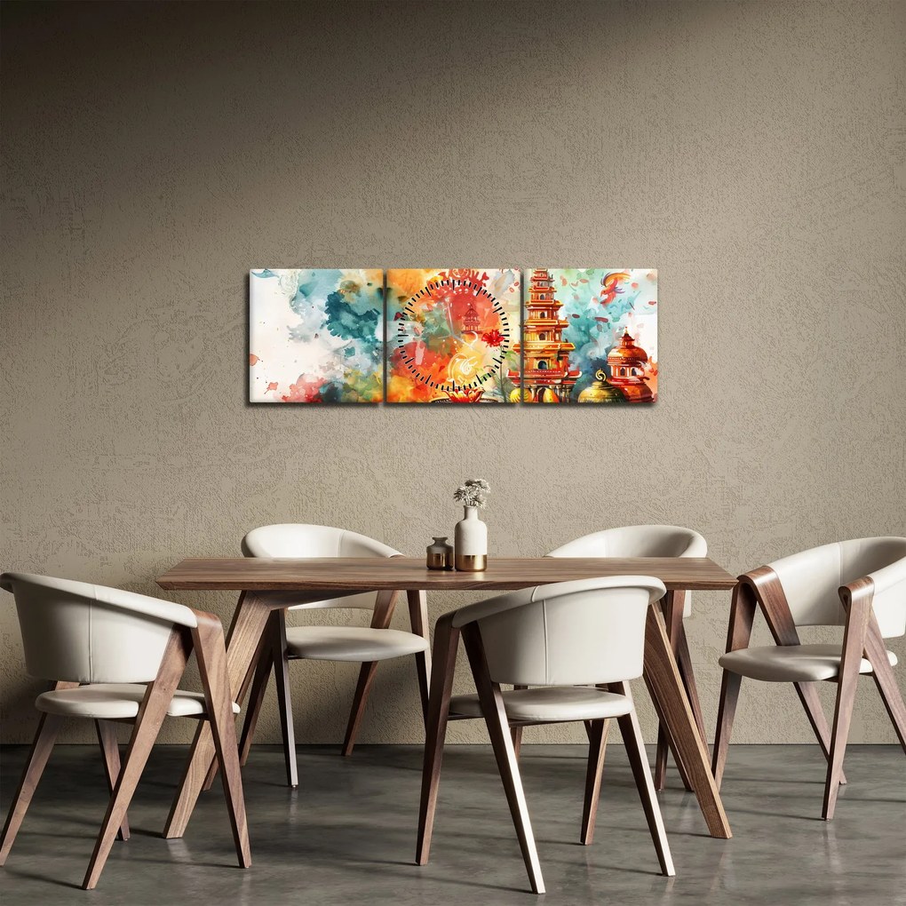 Obraz - Ilustracja akwarelowa (z zegarem) (90x30 cm)