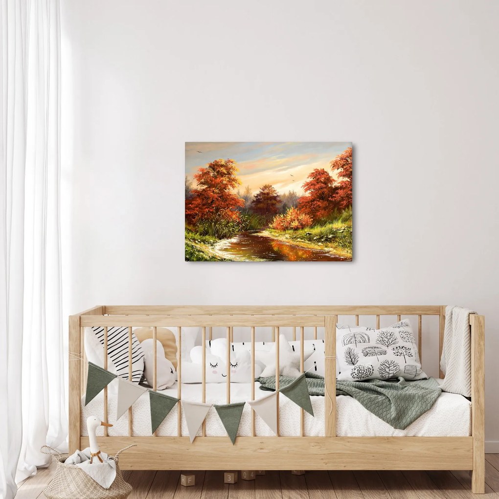 Obraz rzeki w jesiennym krajobrazie, obraz olejny (70x50 cm)