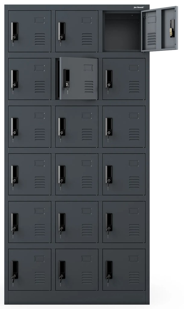 Szafka pracownicza skrytkowa 18-skrytkowa antracytowa, 900x1850x400 mm: KAROL