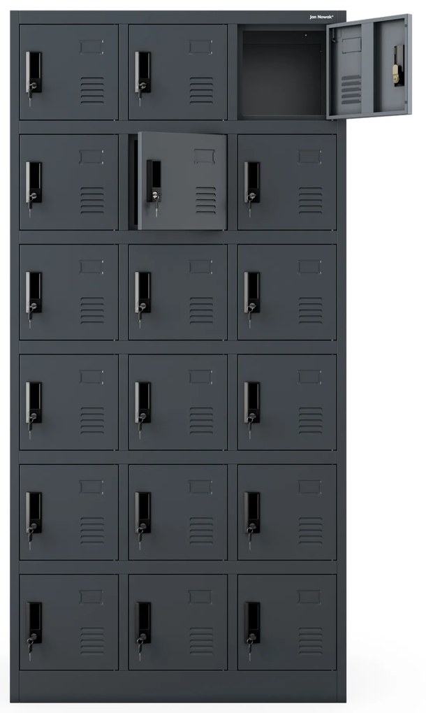 Szafka pracownicza skrytkowa antracytowa: KAROL, 900 x 1850 x 400 mm