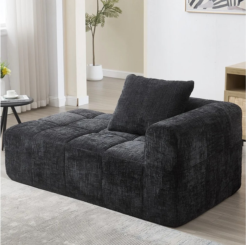 Wygodna sofa typu leżanka - 158 x 90 x 60 cm - łatwa w montażu - z poduszkami i kieszeniami - aksamitna - czarna