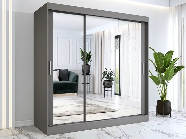 Szafa przesuwna z lustrem antracyt 200 cm - Kukkin 6X