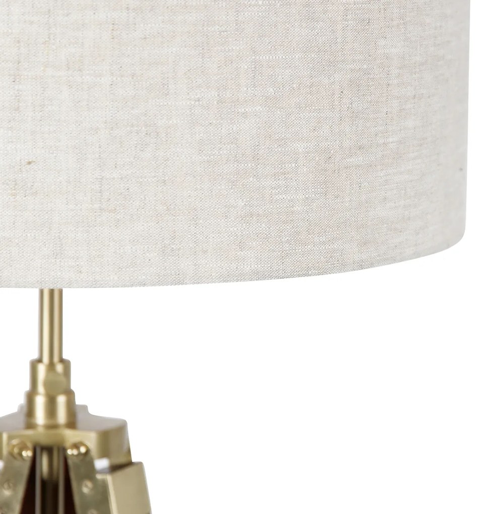 Lampa podłogowa mosiężna z jasnoszarym abażurem 50 cm na trójnogu - CortinPrzemysłowy Oswietlenie wewnetrzne