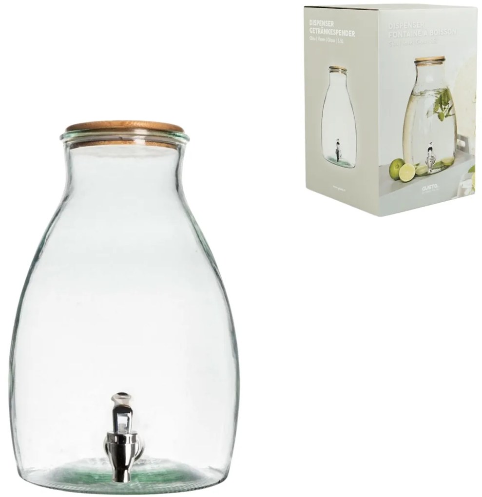 Szklany dozownik do napojów GUSTA z drewnianą pokrywką 5,5 L