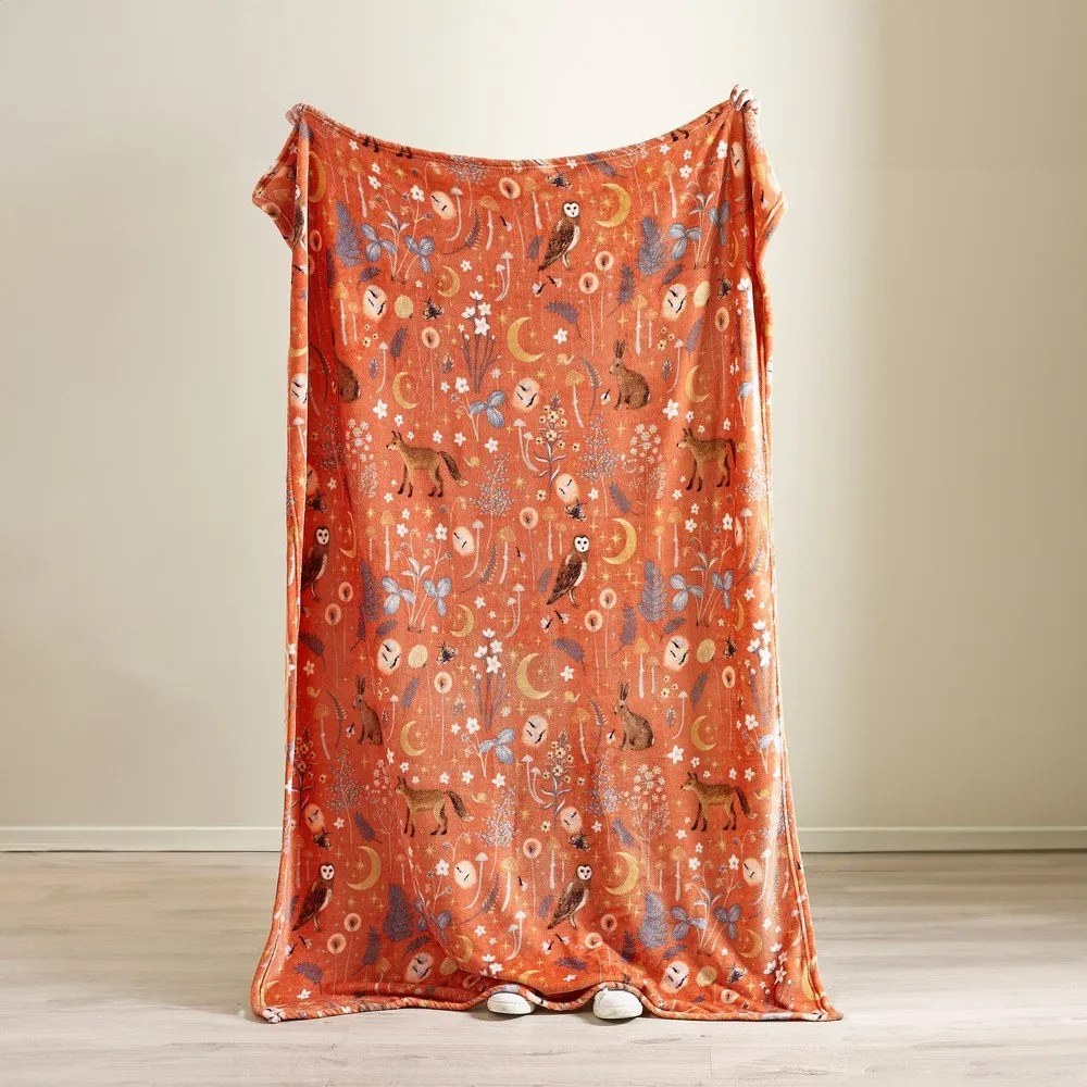 Pomarańczowy koc z mikropluszu 130x170 cm Enchanted Twilight Animals – Catherine Lansfield