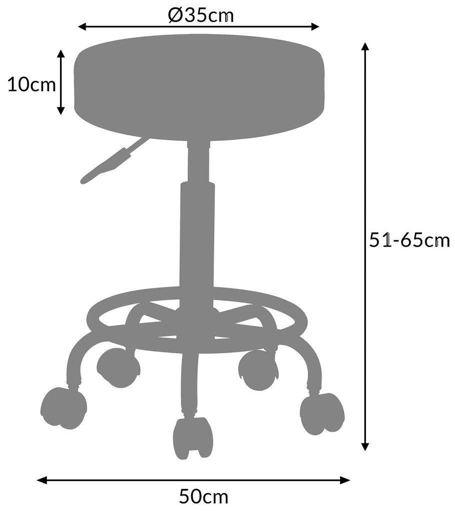 Taboretka na kółkach OXANA z podnóżkiem, Ø35cm, biała Casaria