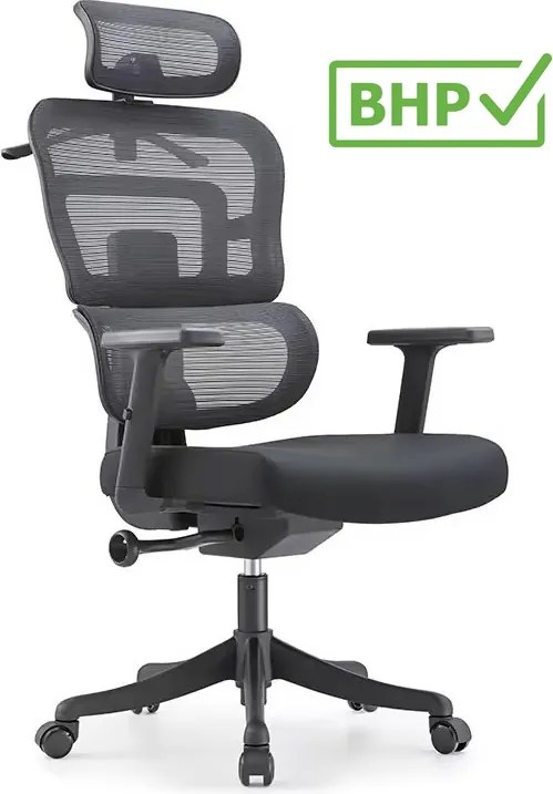 Fotel biurowy siatkowy Multipro do pracy przy komputerze, zgodny z normą BHP