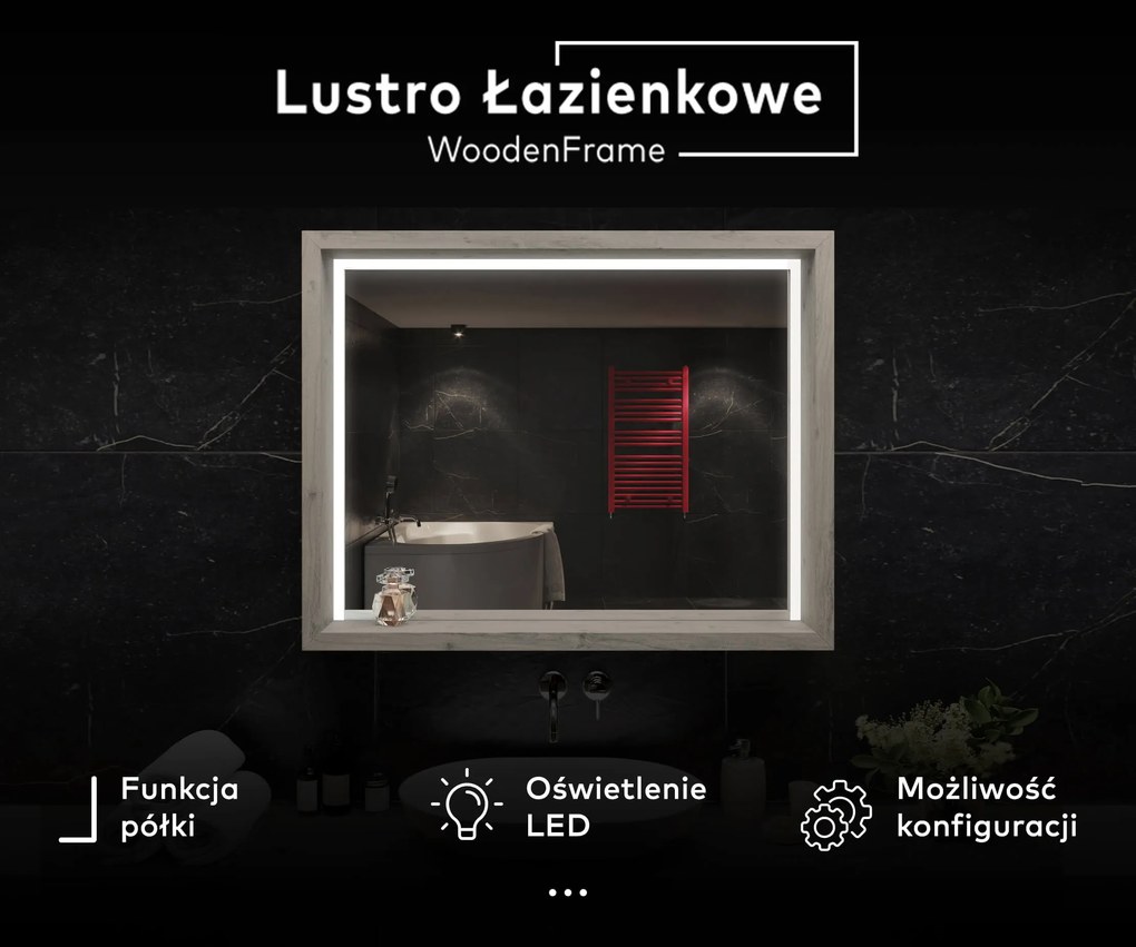 Lustro łazienkowe LED z ramą WoodenFrame w kolorze Dąb Oslo