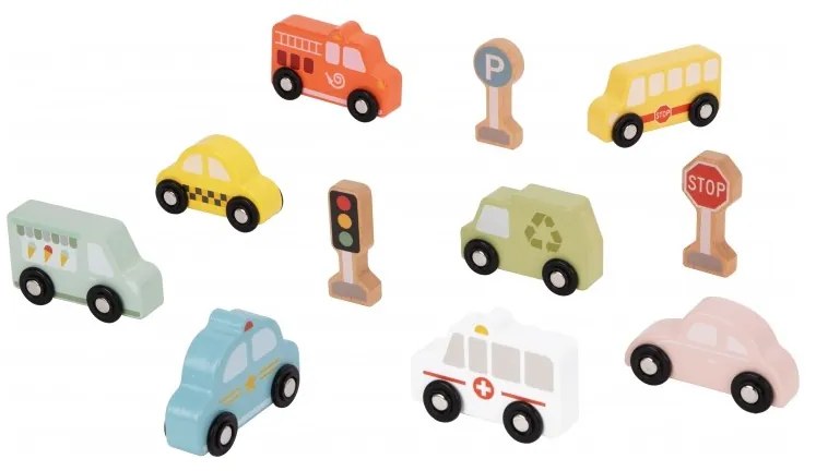 Tooky toy zestaw drewnianych pojazdów i znaków drogowych w pudełku