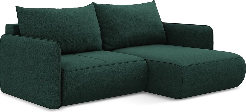 Narożnik prawostronny z funkcją spania - z tkaniny strukturalnej - butelkowa zieleń - NANEA