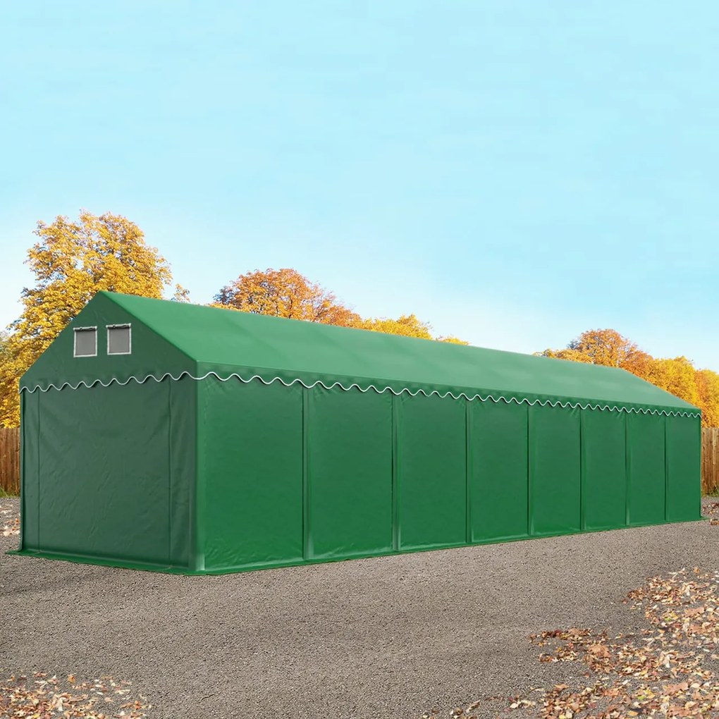 TOOLPORT 4x16m Namiot magazynowy - 2,6 m wysokość ścian bocznych, PVC 800, ciemnozielony, ze statyką (podłoże betonowe) - (537635)