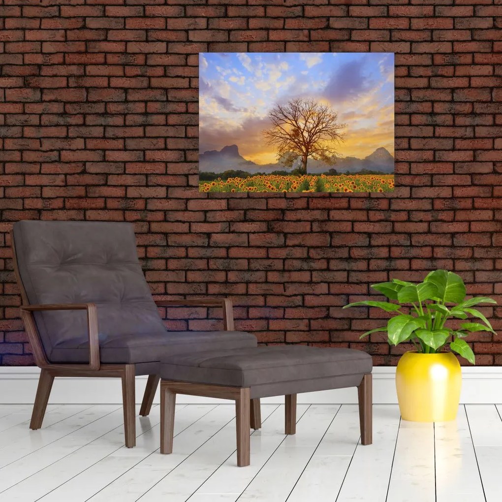 Obraz - Pejzaż ze słonecznikami (70x50 cm)