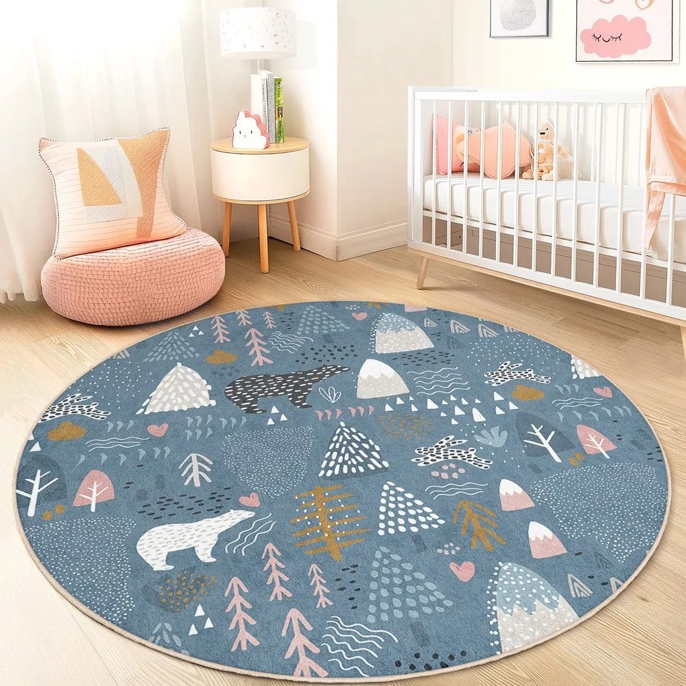 Niebieski dywan dziecięcy odpowiedni do prania ø100 cm Forest Land – Mila Home