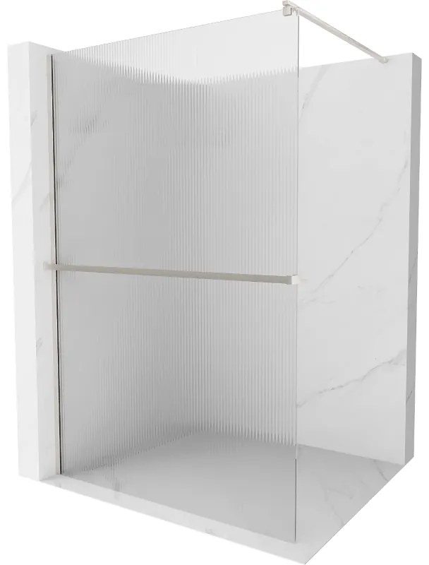 Mexen Kioto+ ścianka prysznicowa z półką Walk-in 80 x 200 cm, prążki, nikiel szczotkowany - 800-080-121-97-09