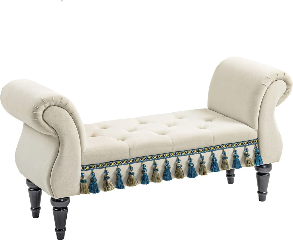 HOMCOM Ławka tapicerowana, vintage design, do 150 kg, 117x40x58 cm, Beżowa