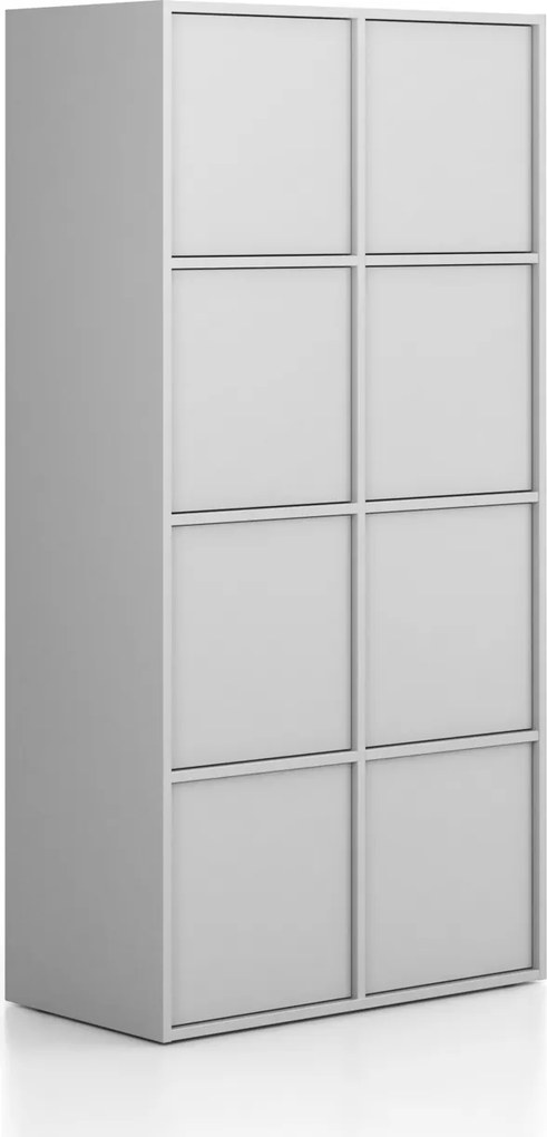 Szafka biurowa FRAME, 8x drzwi, 872 x 450 x 1735 mm, PUSH-lock, szary
