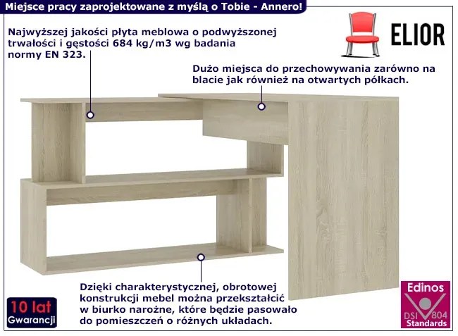 Nowoczesne biurko narożne dąb sonoma - Annero