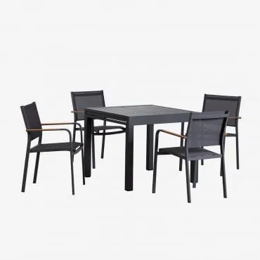 Zestaw Stołu 90-180x90 Cm Rozkładanego Z Aluminium Starmi Oraz 4 Sztaplowane Krzesła Ogrodowe Z Aluminium Archer Grafitowa Szarość - Sklum