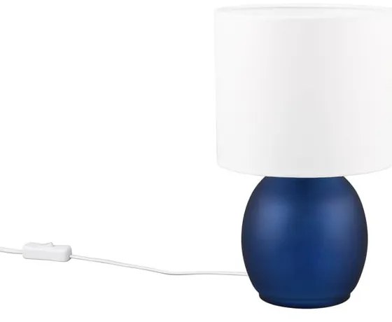 Biało-niebieska lampa stołowa z tekstylnym kloszem (wys. 29 cm) Vela – Trio