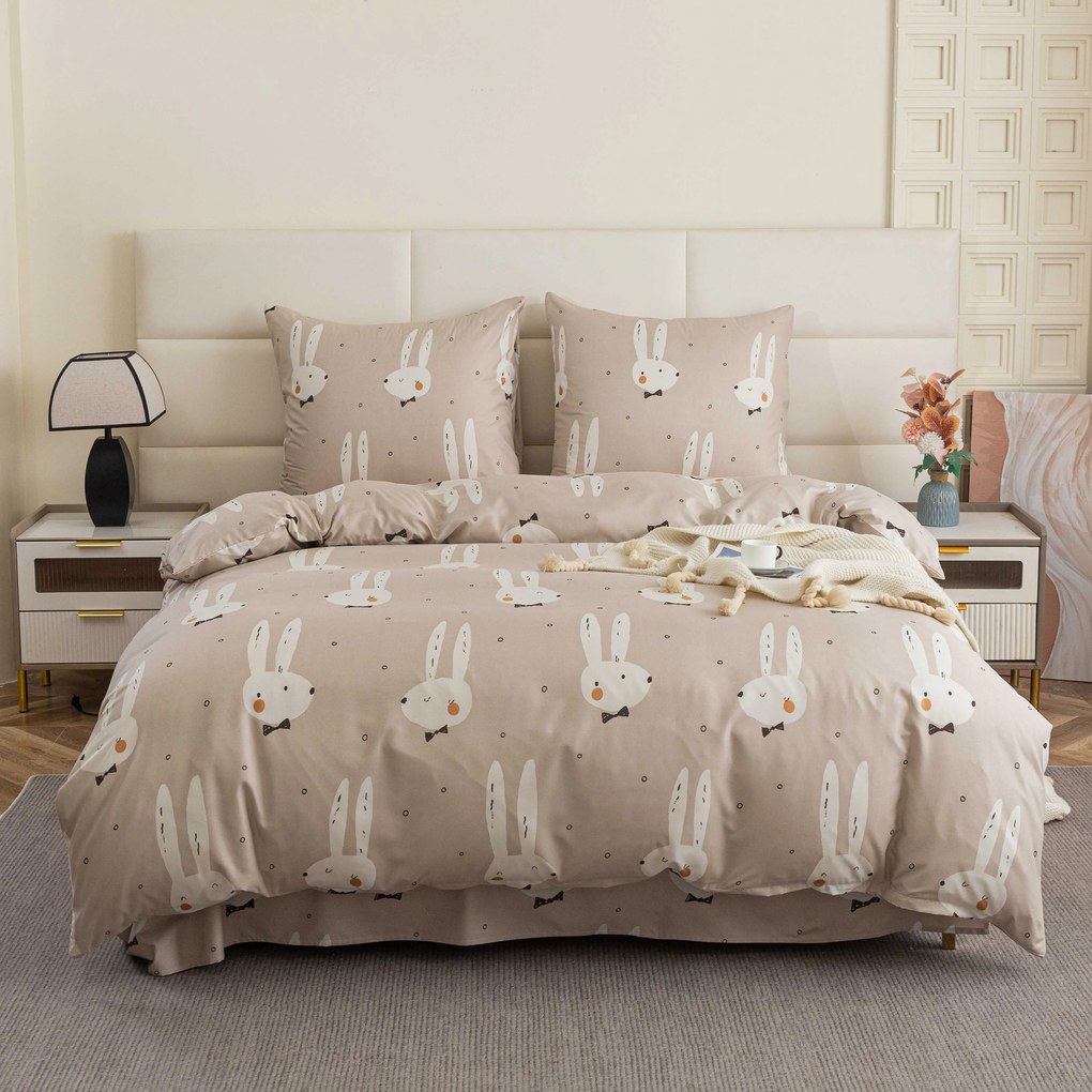 PrzytulneMieszkanie.pl PrzytulneMieszkanie.pl Pościel z mikrowłókna WHITE RABBIT, beżowa Rozmiar pościeli: 70 x 90 cm | 140 x 200 cm