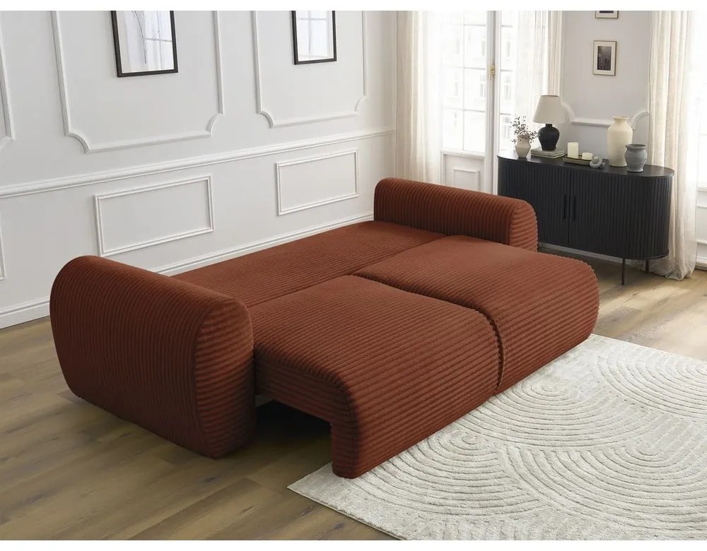 Ceglasta sztruksowa rozkładana sofa 257 cm Lucien – Bobochic Paris