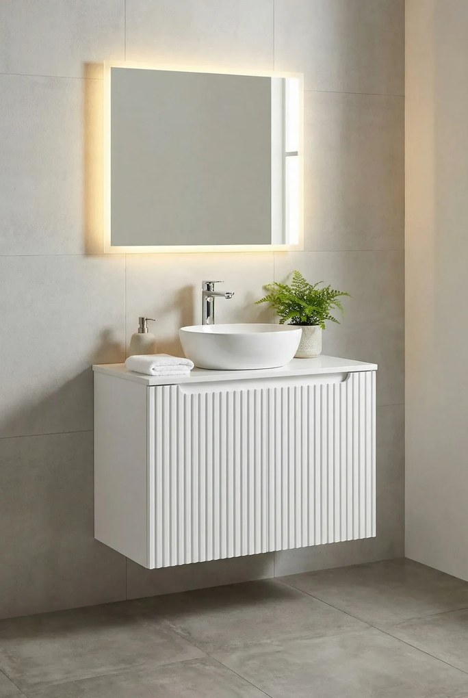 Nowoczesna biała szafka łazienkowa z ryflowaniem H9-D43