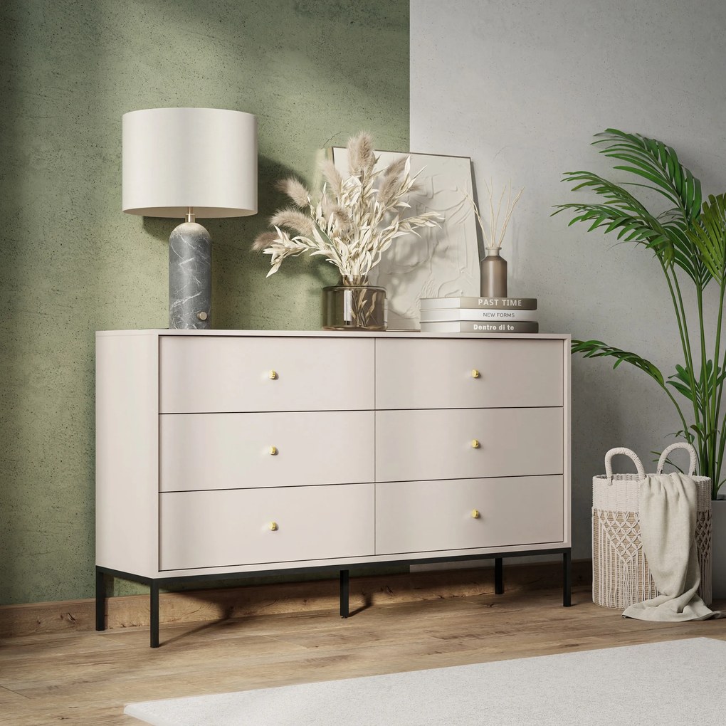 Komoda MONDO 154 cm do Salonu Sypialni 6 Szuflad Odcienie beżu