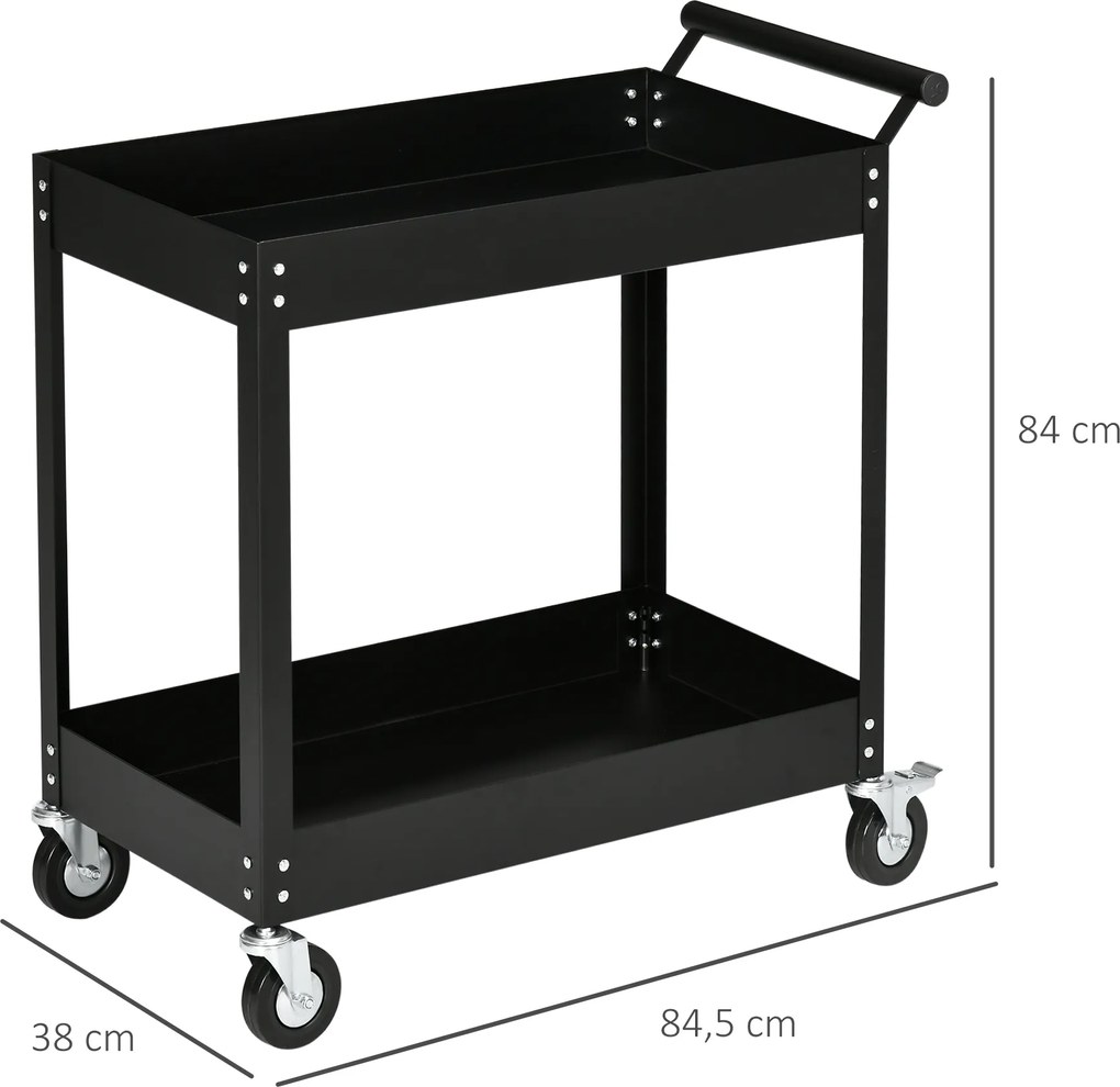 DURHAND Wózek Warsztatowy, 2 Półki, Na Kółkach, Stal, do 150 kg, 84,5 x 38 x 84 cm, Czarny