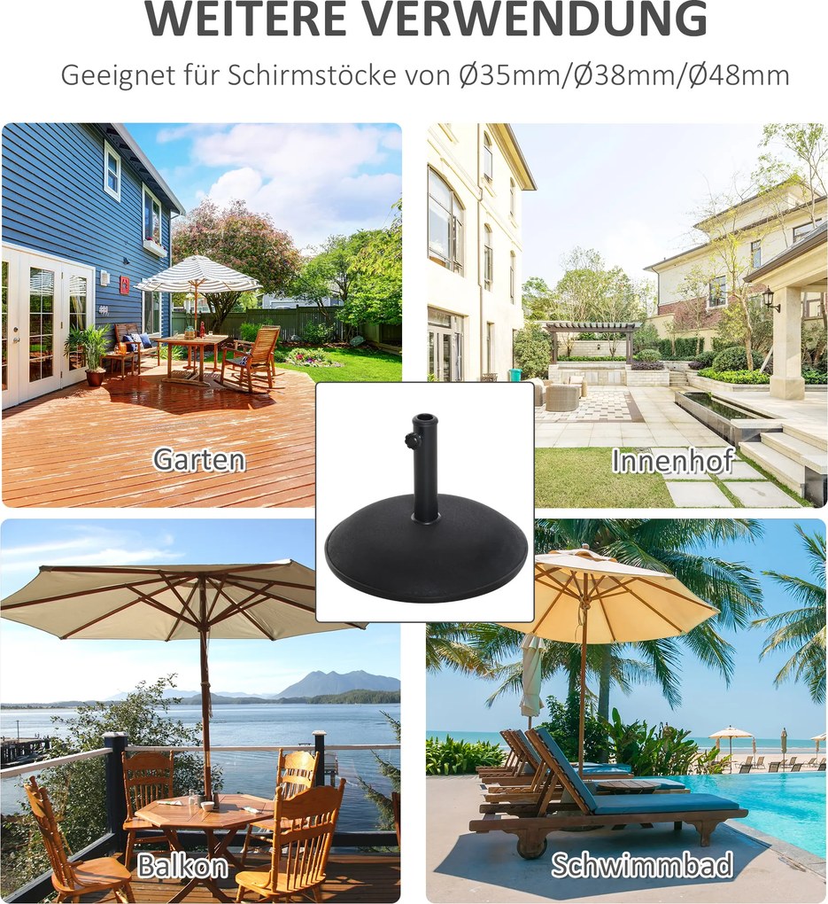 Outsunny Podstawa na Parasol 25kg Stalowa Wytrzymała na Warunki Pogodowe Czarna | Aosom PL