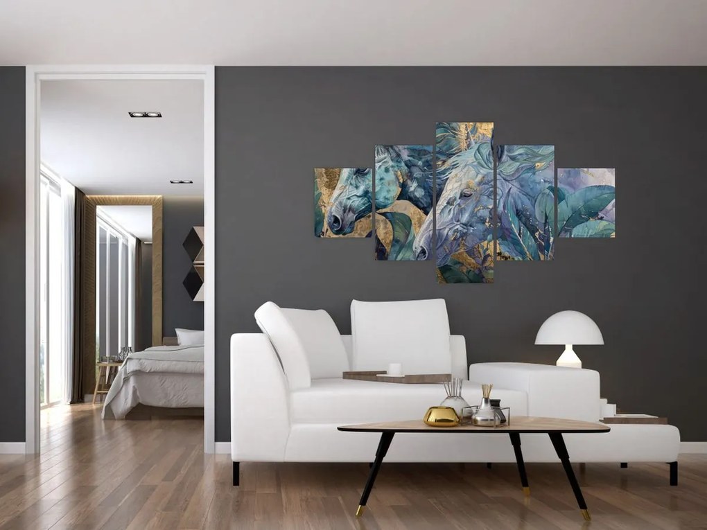Obraz - Konie na złotym tle (125x70 cm)