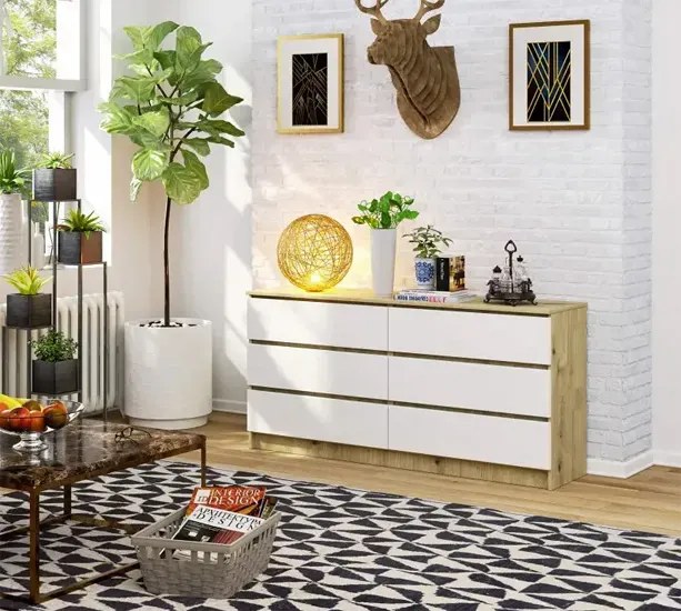 Komoda RTV z szufladami dąb artisan + biały E6-L46