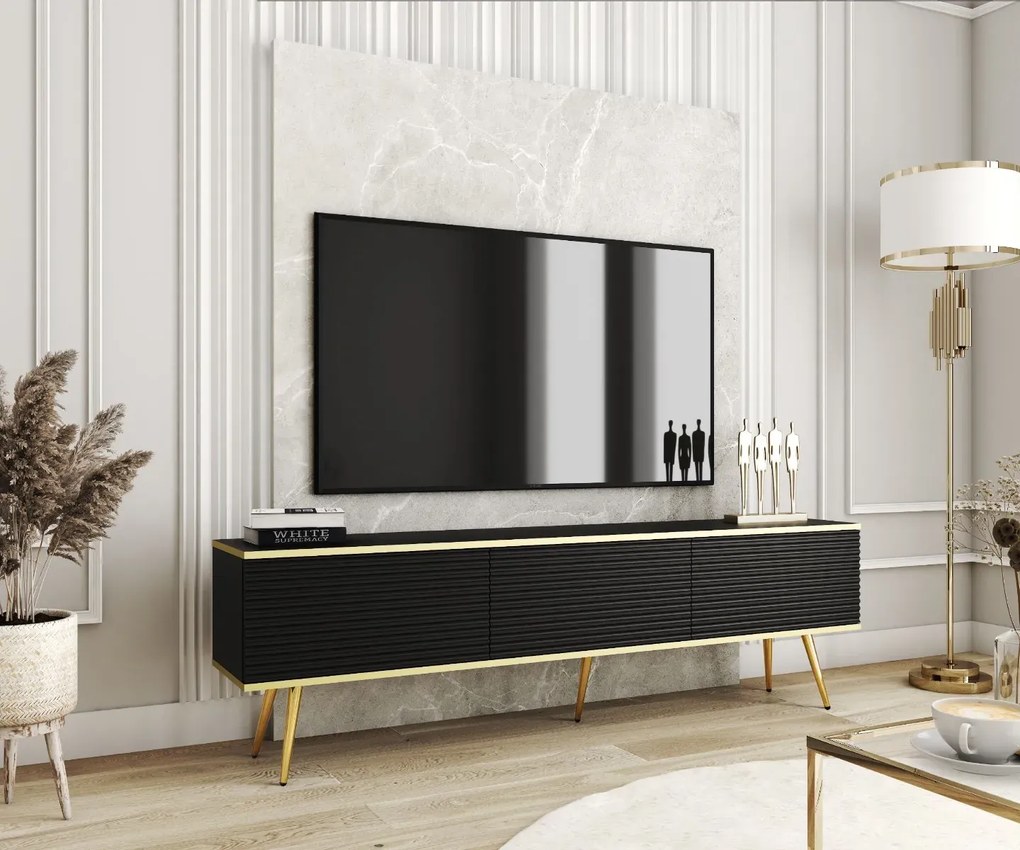 Szafka RTV KARL 3D 175cm wisząca/stojąca czarny mat PIASKI Meble