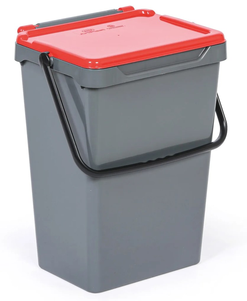 Kosz plastikowy na śmieci do segregacji, 35 l, szary + czerwony