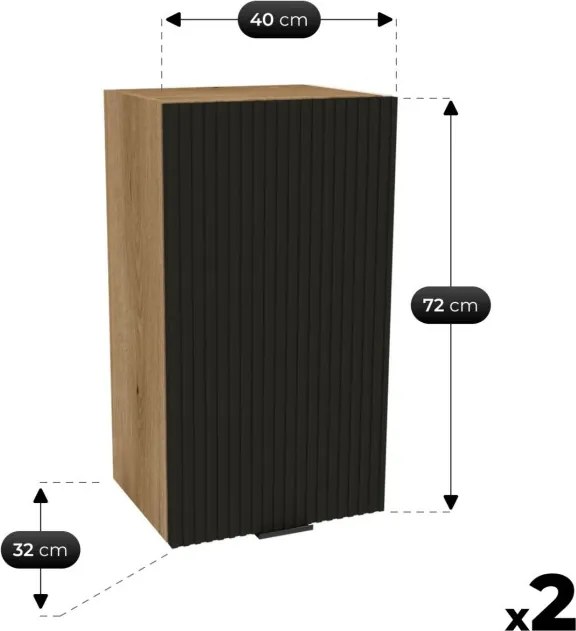 Zestaw Mebli Kuchennych MODERN 200 cm Czarny Ryflowany Loftowy