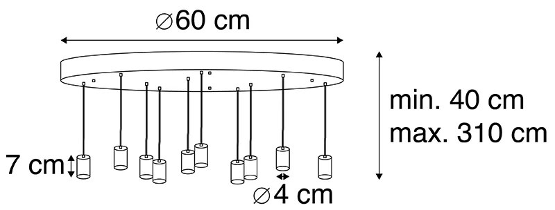 Nowoczesna lampa wisząca czarna 60 cm 10-światłowa - Facil Nowoczesny Oswietlenie wewnetrzne