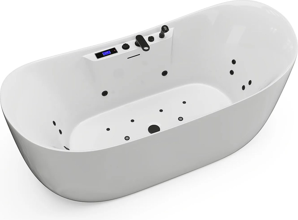 Wanna z hydromasażem asymetryczna z oświetleniem LED - Biała - 190 l - 180 x 80 x 74 cm - BOLAZA