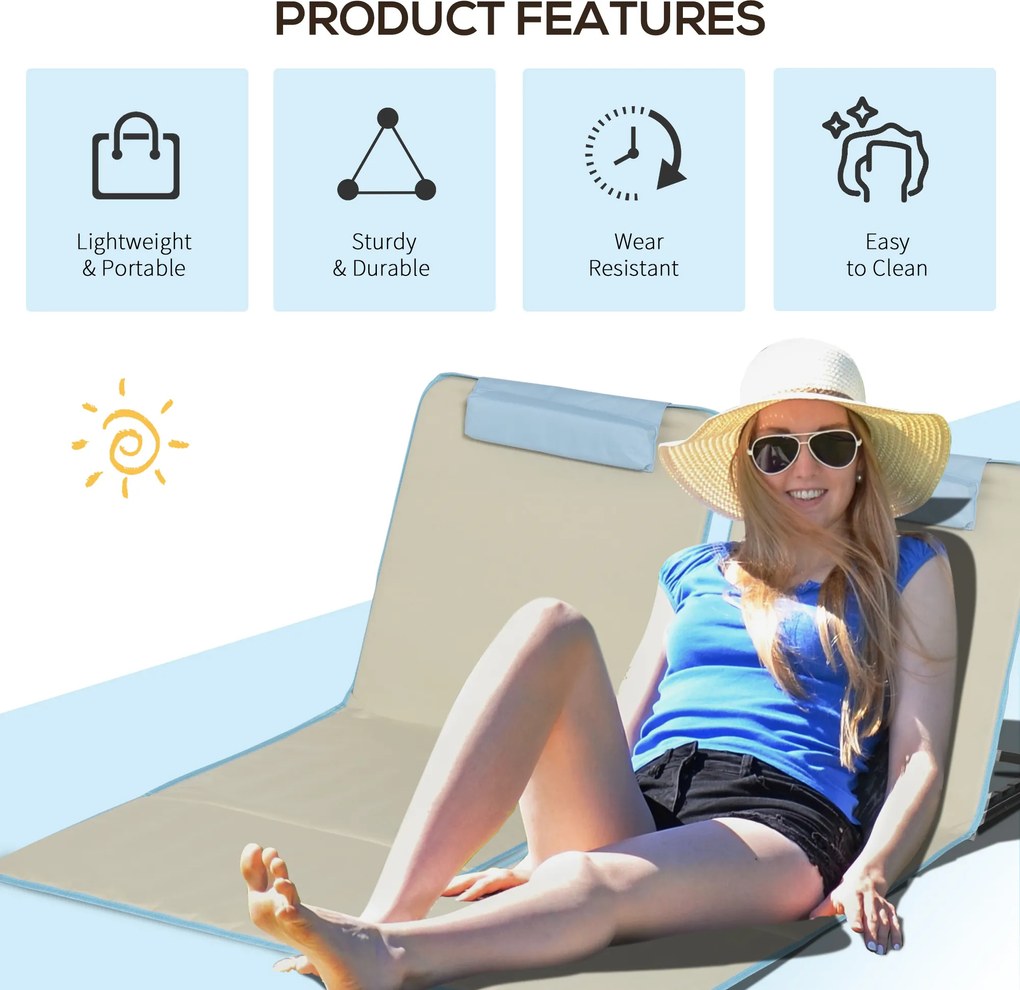 Outsunny Zestaw 2 Mat Plażowych, Regulowane, Składane, 124Dł x 53Szer x 37-50Wys cm, Beżowy