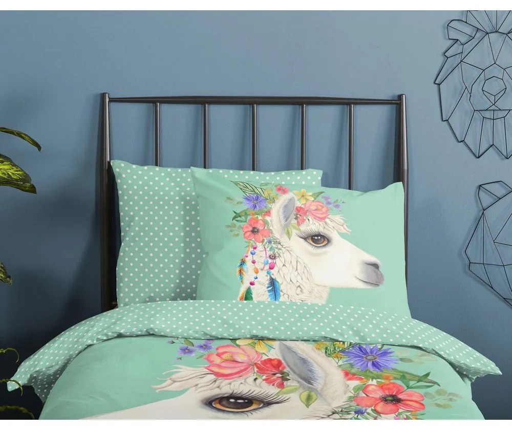 Miętowa bawełniana pościel dziecięca jednoosobowa 140x220 cm Joey – Good Morning