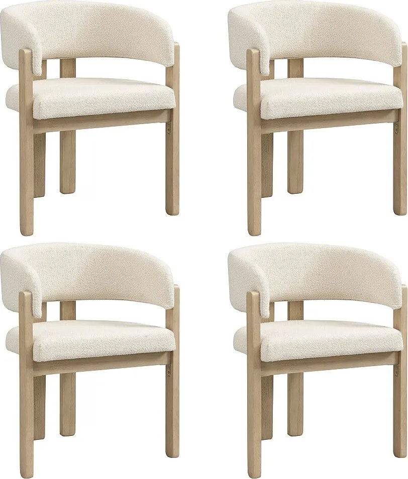 Zestaw 4 krzeseł do jadalni z litego drewna - 60 x 51 x 80 cm - zakrzywione oparcie - tapicerka pętelkowa - naturalny