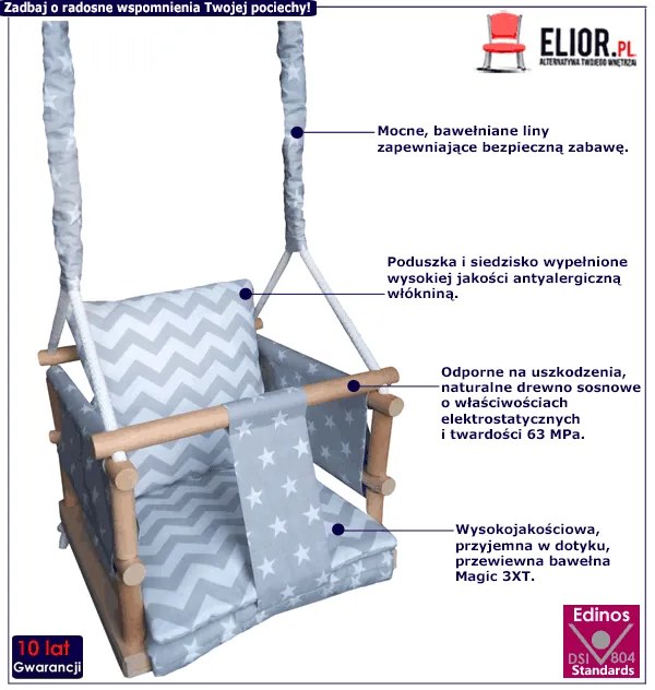 Szara drewniana huśtawka dziecięca 3w1 N0-K37