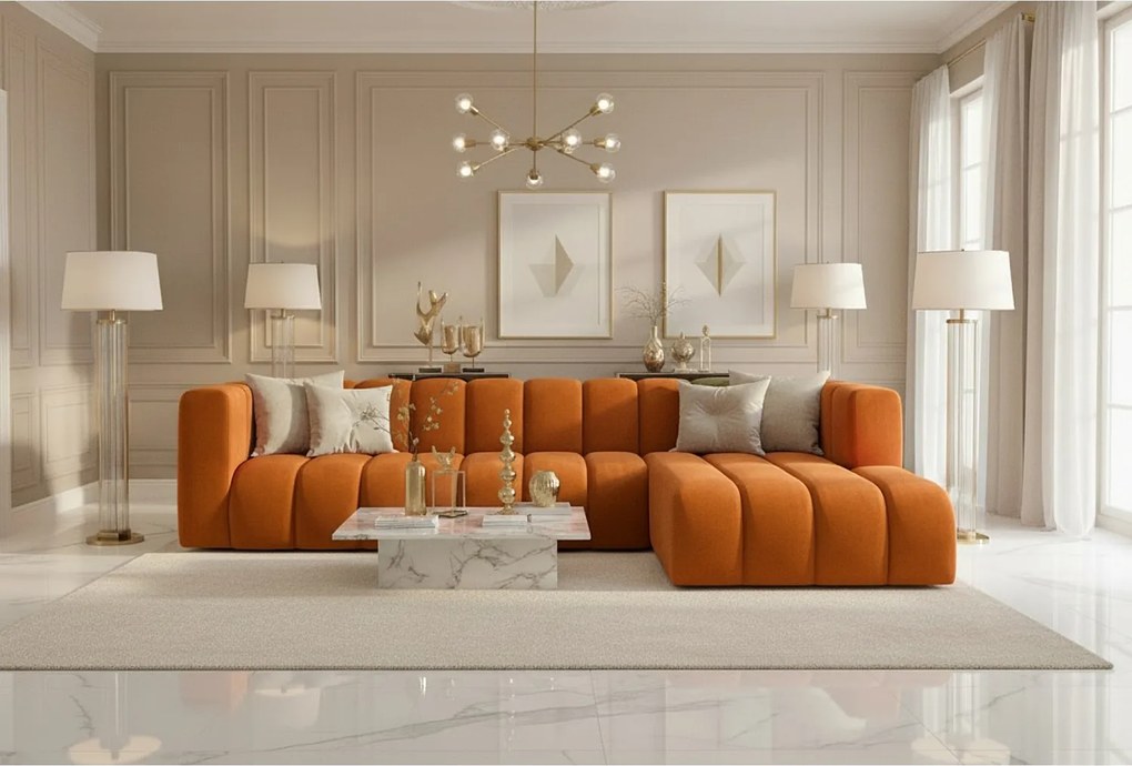 Narożnik w kształcie L GRAND 318 cm, tkanina Salvador, Brązowy, Prawy