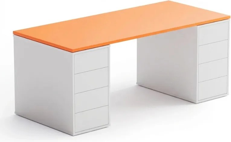 Biurko z przestrzenią do przechowywania BLOCK B03, 180x80 cm, biały/pomarańczowy