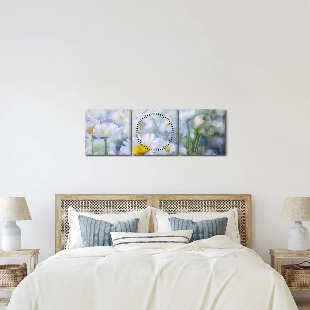 Obraz - W stokrotkach (z zegarem) (90x30 cm)