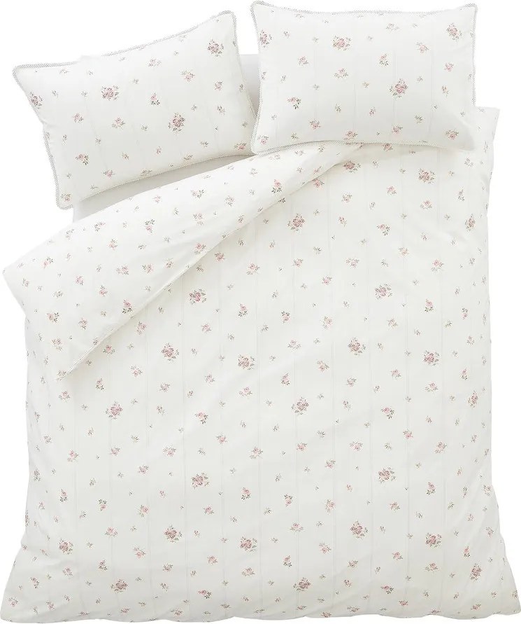 Kremowa pościel jednoosobowa z perkalu bawełnianego 135x200 cm Vintage Rosebud Lace – Bianca