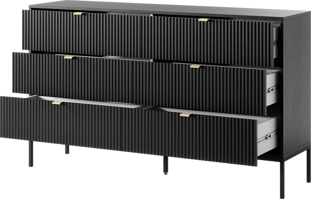 Komoda STELLARE 154 cm do Salonu Sypialni 6 Szuflad Czarny