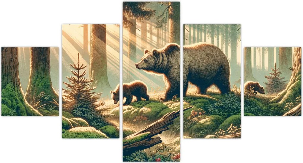 Obraz - Niedźwiedzie w lesie (125x70 cm)