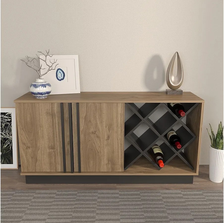 Komoda z płyty MDF pokrytej melaminą – 148x70x40 cm – orzech i czerń
